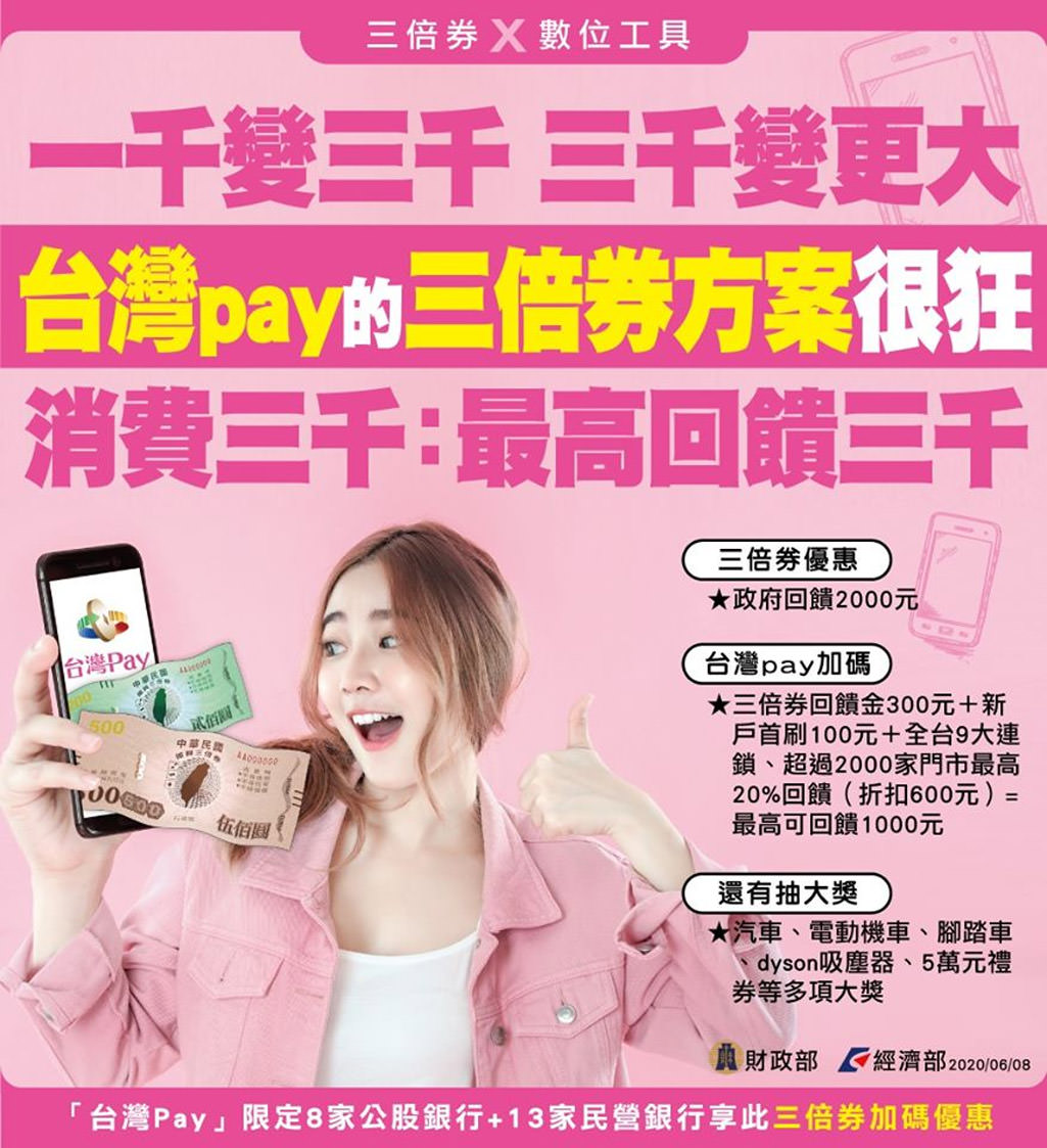 振興三倍券台灣pay一千變三千三千變更大