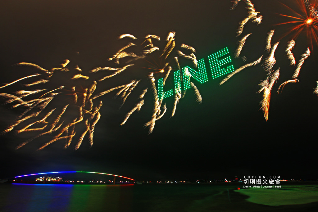 澎湖｜澎湖花火節 LINE熊大兔兔襯著璀璨煙火躍上天際，另有澎湖特色無人機升空日依舊讓人感動