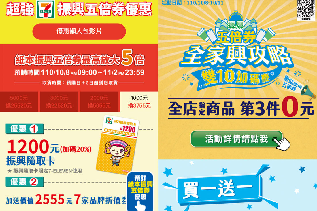 2021振興五倍券｜711振興優惠與全家振興加碼券，紙本領券加碼放大日常消費
